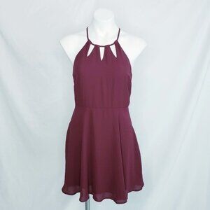 NWT Express Halter Fit & Flare Cutout Dress Burgundy Size 8